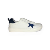Sneakers LESCOCOU in pelle bianca/blu navy con lacci e cerniera