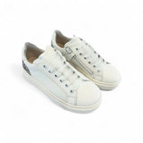 SNEAKERS DIANETTI  in pelle bianca glitter argento con lacci in tulle e zip laterale