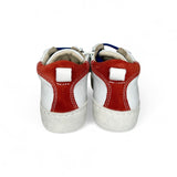Sneaker LESCOUCOU in pelle bianca/bluette e suede rosso con lacci e zip laterale