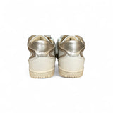 Sneakers primi passi LESCOUCOU in pelle panna e glitter oro con lacci e zip laterale