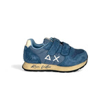 Sneakers ginniche SUN68 baby boy in suede effetto vintage e nylon avio con velcri