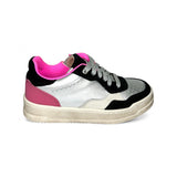Sneaker DIANETTI  in pelle argento e suede nero con lacci e zip laterale