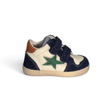 Sneakers primi passi FALCOTTO in pelle e suede panna/blu con velcri