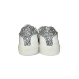 Sneakers LESCOCOU in pelle bianca e glitter argento con lacci e cerniera
