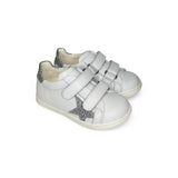 Sneakers primi passi GIOIE ECOLOGICHE in pelle bianca e glitter silver con velcri