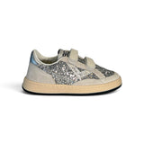 Sneakers 2B12 in suede grigio/glitter silver con velcri