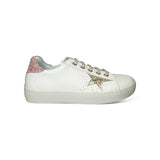 Sneakers LESCOCOU in pelle burro e glitter cipria con lacci e cerniera