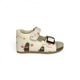 Sandali Primi Passi FALCOTTO in pelle burro e stampa fiori/fenicotteri con fibbia e strap
