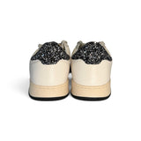 Sneakers 2B12 in pelle bianca/suede grigio chiaro e glitter nero con lacci