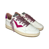 Sneakers 2B12 in pelle bianca e fuxia, dettagli in glitter fuxia con lacci