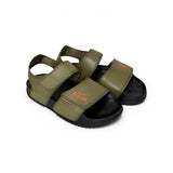 Sandali in PU verde militare e nero, fasce regolabili con strap