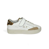 Sneakers SUN68 girl street in pelle bianca e suede maculato con velcro e lacci elastici