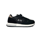 Sneakers ginniche SUN68 kid girl in suede e pelle nero/glitter con velcro e lacci elastici