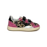 Sneakers 2B12 in suede fuxia e maculato, dettagli neri con velcri