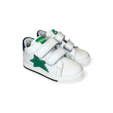 Sneakers primi passi FALCOTTO in pelle bianca/verde/blu con velcri