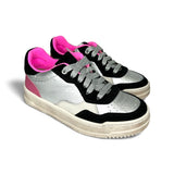 Sneaker DIANETTI  in pelle argento e suede nero con lacci e zip laterale