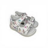 Sandali Primi Passi FALCOTTO in pelle bianca/stampa fiori con strap