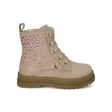 Anfibi PATRIZIA PEPE GIRL in suede rosa nude con strass, lacci e zip interna