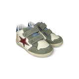 Sneakers primi passi FALCOTTO in pelle e suede panna/olive/bordeaux velcri