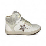 Sneakers CIAO BIMBI basket mid in pelle off white e platino con lacci e zip laterale