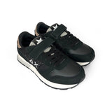 Sneakers ginniche SUN68 kid girl in suede e pelle nero/glitter con velcro e lacci elastici