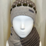 Cappello e scaldacollo beige/tortora/verde CAPOCUBO misto lana con pom pon