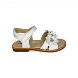 Sandali BALOCCHI in pelle bianca con fiori applicati/glitter oro, chiusura a doppio velcro