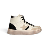 Sneaker DIANETTI  mod basket mid in pelle bianca/nera con lacci e zip laterale