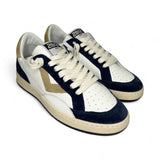 Sneakers 2B12 in pelle bianca, suede blu navy e beige con lacci