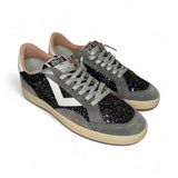 Sneakers 2B12 in suede grigio e glitter nero multicolors con lacci