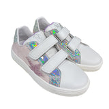 SNEAKERS NATURINO in pelle bianca, nylon rosa, dettagli glitter con doppio velcro