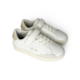 Sneakers SUN68 girl street in pelle bianca/platino con velcro e lacci elastici