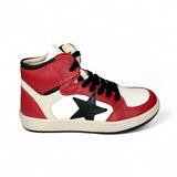 Sneakers CIAO BIMBI basket mid in pelle rossa/bianca/nera con lacci e zip laterale