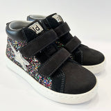 SNEAKERS BALOCCHI mid in pelle e nubuk nero, glitter multicolors con velcri