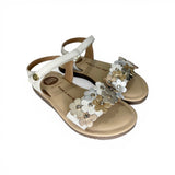 Sandali GIOSEPPO KIDS in pelle bianca con fiorellini applicati