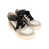 Sneakers CIAO BIMBI basket mid in pelle bianca/nera/verde-suede grigio con lacci e zip laterale
