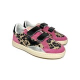 Sneakers 2B12 in suede fuxia e maculato, dettagli neri con velcri