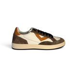 Sneakers 2B12 in pelle bianca/cuoio e suede testa di moro con lacci