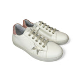 Sneakers LESCOCOU in pelle burro e glitter cipria con lacci e cerniera