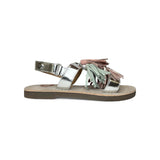 Sandali GIOSEPPO in pelle metallizzata argento con nappine