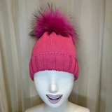 Cappello fuxia GIO HIGUAMY misto lana con  pompon in mourmansky