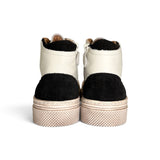 Sneaker DIANETTI  mod basket mid in pelle bianca/nera con lacci e zip laterale
