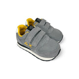 Sneakers ginniche SUN68 First Step boy in suede e nylon grigio/dettagli gialli con velcro