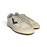 Sneakers 2B12 in pelle bianca/suede grigio chiaro e glitter nero con lacci