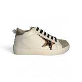 Sneaker LESCOUCOU in pelle panna/oro e cavallino maculato con lacci e zip laterale