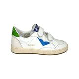 Sneakers 2B12 in pelle bianca, dettagli bluette e verde con velcri