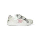 Sneakers NATURINO in pelle bianca, nylon rosa, dettagli glitter con velcri
