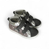 Sneaker BALOCCHI in nubuk antracite,pelle metallizzata argento e glitter rosa con velcri