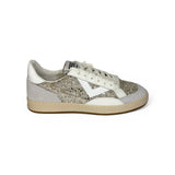 Sneakers 2B12 in suede grigio / glitter champagne / pelle bianca con lacci